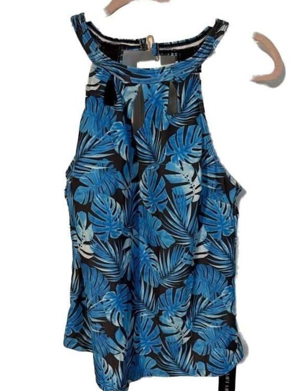Tempt Me High Neck Tropical Leaf Print Tankini Swim Top